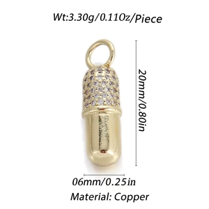 Detail of gold capsule pendant with zircons and copper material size specifications