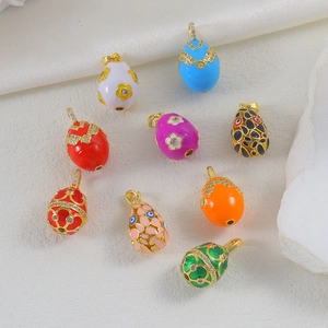 Vintage Fabergé Style Russian Easter Egg Pendant Copper Enamel Zirconia Jewelry Charm For DIY Necklace Bracelet Making