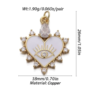 Detailed view of heart-shaped copper pendant with evil eye pattern and zircon inlay size