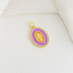 Golden cross icon pendant with purple enamel and zircon inlay for DIY jewelry
