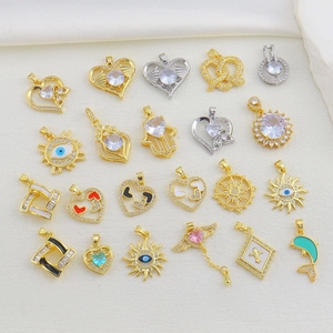 Luxury Copper Zirconia Charm Pendant For Women DIY Jewelry Making Heart Sun Evil Eye Hamsa Design Pendants Electroplated Charms