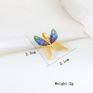 Detail view of a 2.3cm butterfly pendant with blue-purple gradient and zircon stones