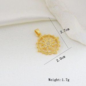 Detail view of gold sunburst star pendant with dimensions 2.7cm height and 2.0cm width