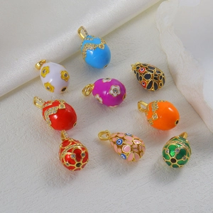 Exquisite Fabergé style colorful egg pendants with gold plating and zircon inlay details