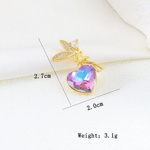 Detailed size view of fairy charm with heart crystal and zircons, 2.7cm in height