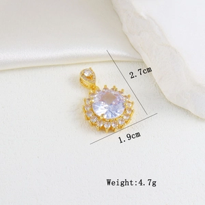 Detailed size view of luxury gold flower pendant with cubic zirconia and measurements