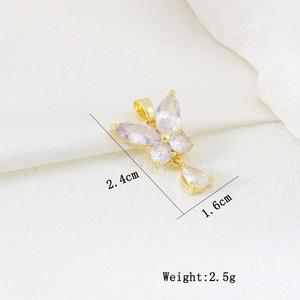 Detailed butterfly pendant dimensions: 2.4cm height, 1.6cm width, 2.5g copper zircon charm