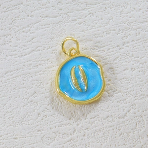 18K gold plated shell charm with blue enamel for DIY ocean theme necklaces