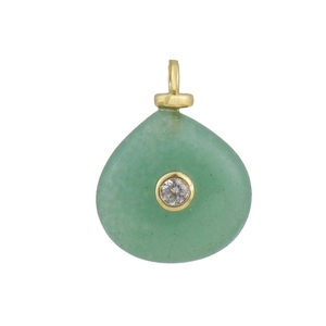 Green teardrop stone pendant with gold clasp and central sparkling white gemstone