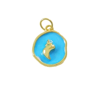 Marine 18K gold plated ocean shell pendant with blue enamel and golden conch detail