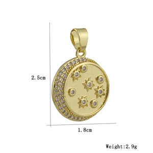 Detail view of gold star geometric pendant with zircon inlay and size measurements