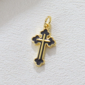 Ciondolo a croce placcato oro 18k con smalto nero per la creazione di gioielli fai da te
