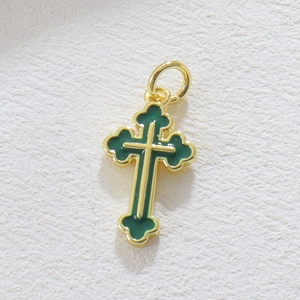Ciondolo a croce placcato oro 18k con smalto verde per collane e gioielli fai da te
