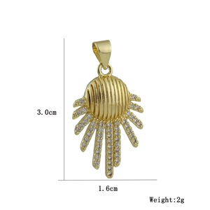 Detailed sunburst pendant dimensions showing 3.0cm height and 1.6cm width in gold finish
