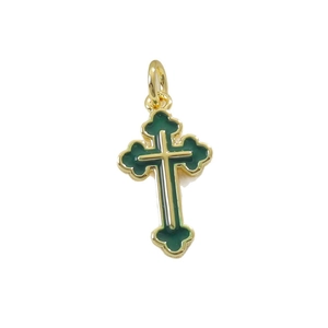 Ciondolo a croce placcato oro 18k con smalto verde scuro per gioielli fai-da-te