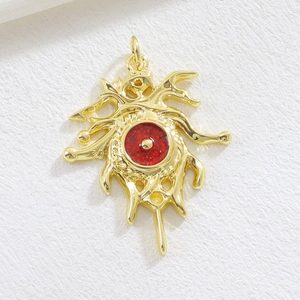 Golden Turkish Evil Eye charm pendant with red sequin inlay for DIY necklaces