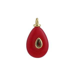 Elegante ciondolo a goccia rosso con cristallo centrale e montatura in metallo dorato