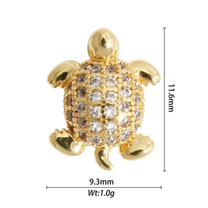 Detailed view of turtle charm with cubic zirconia pavé and precise dimensions shown