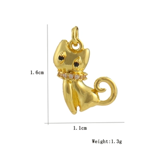 Detailed size view of a golden cat pendant with rhinestones measuring 1.6cm by 1.1cm