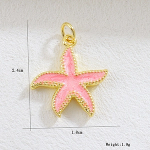Pink starfish charm with gold pearled edge for DIY jewelry making, 2.4cm in size