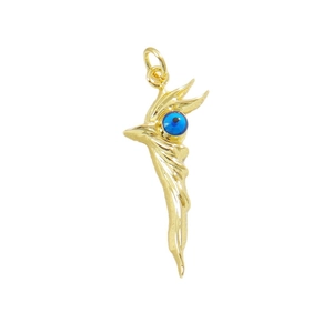 Golden Evil Eye bird feather pendant with blue charm for DIY necklaces and jewelry
