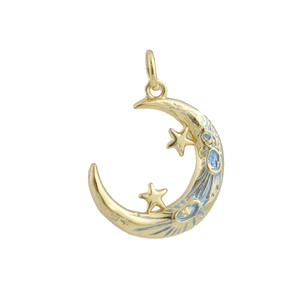 Colgante de luna chapado en oro 18k con esmalte azul claro y pequeñas estrellas para joyas