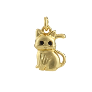 Miniature gold cat pendant charm with black beaded eyes for DIY necklaces and bracelets