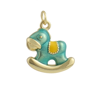 Colgante de caballo balancín bañado en oro de 18k con esmalte turquesa para joyería DIY