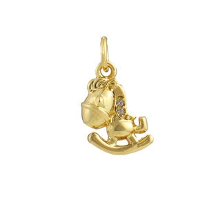 Close-up of golden rocking horse pendant with white crystal details for DIY jewelry