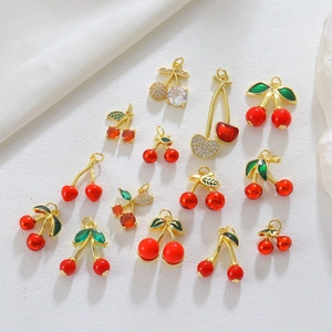 Leichter Luxus Kupfer Kirsch Anhänger Für DIY Schmuckherstellung Rote Emaille Frucht Charms Strass Verzierte Halskette Zubehör