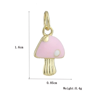 Detalle del colgante de seta rosa con puntos blancos, muestra dimensiones 1,6 cm y 0,4 g peso