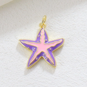 Minimalist gold starfish pendant with purple and pink enamel for DIY jewelry making