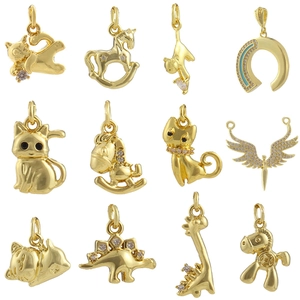 Mini Exquisite Copper Animal Pendant For DIY Necklace Bracelet Making Gold Rhinestone Cat Horse Dinosaur Jewelry Find Accessory