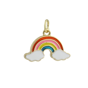 Colgante arcoiris chapado en oro de 18k con esmalte de colores y nubes