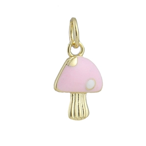 Detalle de un colgante de hongo chapado en oro de 18k y esmalte rosa para joyas DIY