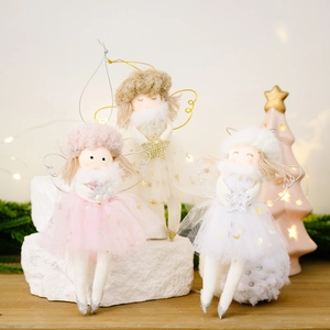 Set di 3 angeli natalizi di peluche con paillettes e ali per decorazione dell'albero
