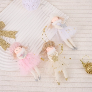 Angioletti di Natale in tessuto rosa e bianco con gonne in tulle glitterato per albero