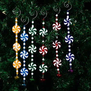 Set de adornos para árbol de Navidad con cuentas de bastón de caramelo y cascabeles