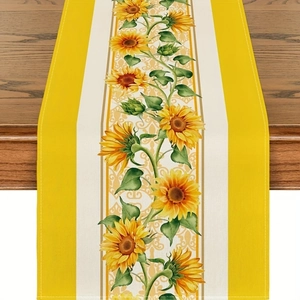 Polyester Sunflower Table Runner Summer Kitchen Dining Room Decoration Striped Floral Printed Table Decor Home Party Supply
