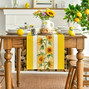 Yellow sunflower table runner with striped pattern for seasonal kitchen dining decor