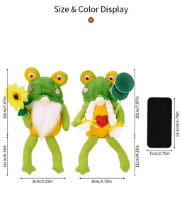 Größenanzeige von 31 cm Frosch-Gnomen mit Sonnenblumen- und Herzdetails auf weißem Hintergrund