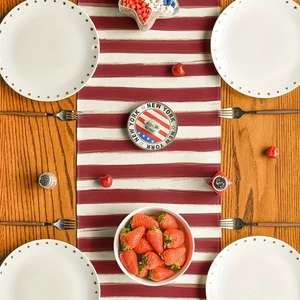 Independence Day table runner with red white stripes and New York star motif