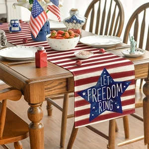 Close-up of Independence Day table runner with Let Freedom Ring star and stripes