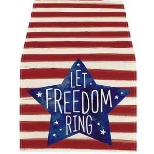 Patriotic Independence Day table runner with red stripes and Let Freedom Ring star