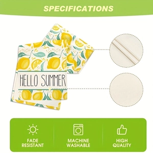 Detail showing fade-resistant fabric texture and quality stitching of Summer Lemon table runner