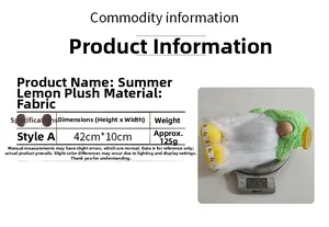 Size and weight details for the 42cm summer lemon gnome plush decor showing scale