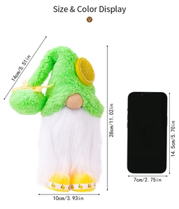 Detailed size display of a plush summer lemon gnome with height measurements and smartphone scale
