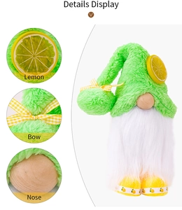 Macro display of lemon gnome plush featuring a fabric bow and lemon slice details
