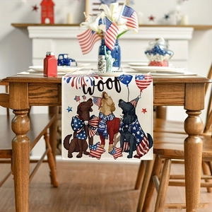 Independence Day table runner featuring patriotic dogs and American flag stars and stripes