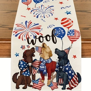 Independence Day Dog Table Runner Polyester Patriotic Stars Stripes Fourth Of July Festive Fireworks Home Party Decor
